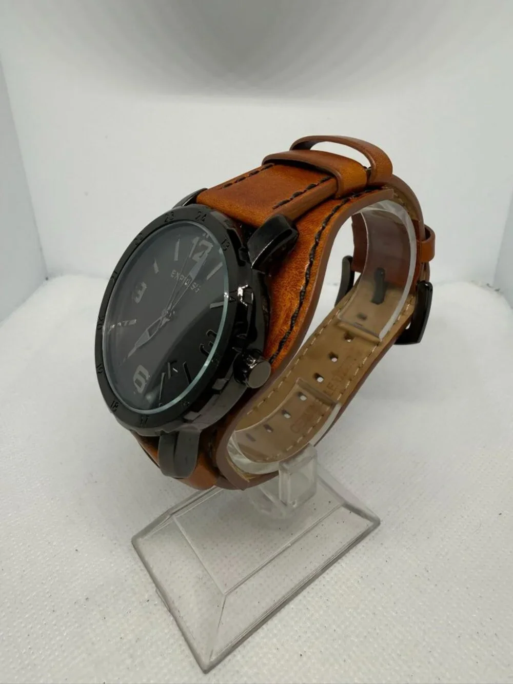Express Men's Dark Gray Dial Brown Leather Quartz Watch FMDEX1572